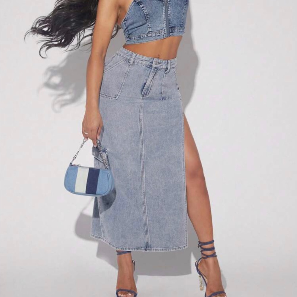 🛍️Sold out slit cargo pocket high waist demin skirt